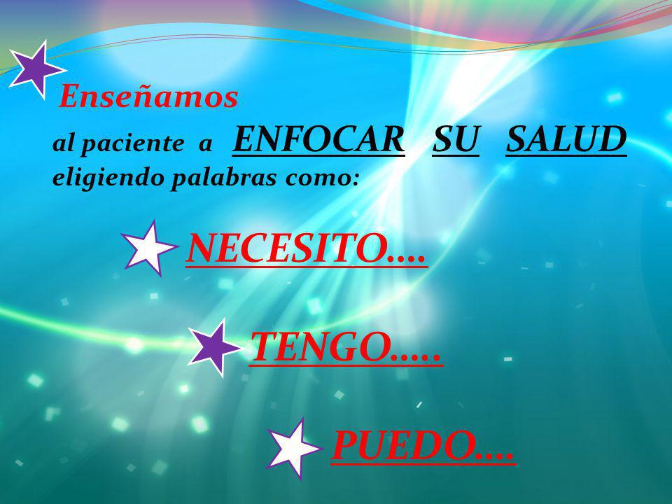 TENGO….. PUEDO…. Enseñamos al paciente a ENFOCAR SU SALUD