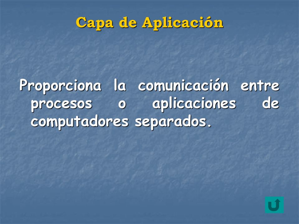 Capa de Aplicación Proporciona la comunicación entre procesos o aplicaciones de computadores separados.