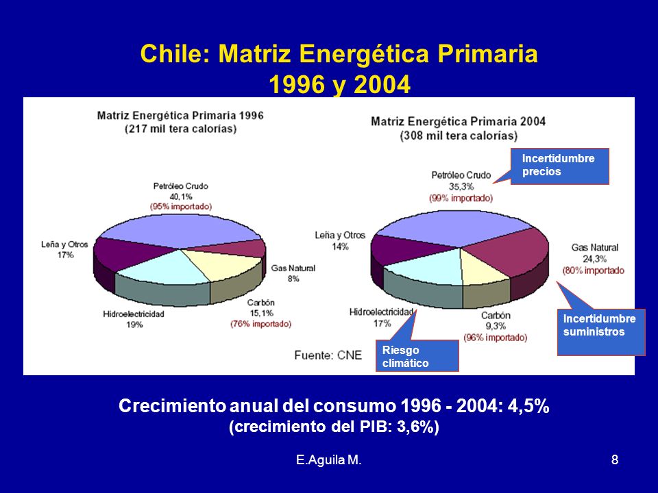Chile: Matriz Energética Primaria 1996 y 2004
