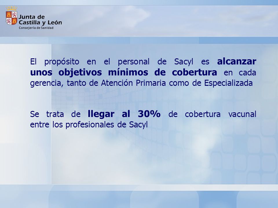 El propósito en el personal de Sacyl es alcanzar unos objetivos mínimos de cobertura en cada gerencia, tanto de Atención Primaria como de Especializada