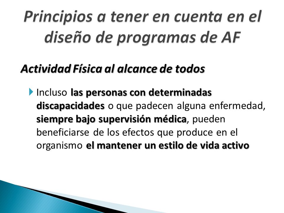 Principios a tener en cuenta en el diseño de programas de AF