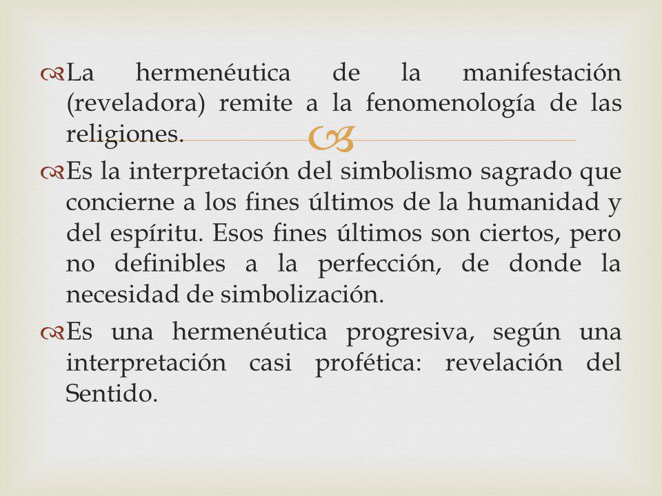 La hermenéutica de la manifestación (reveladora) remite a la fenomenología de las religiones.