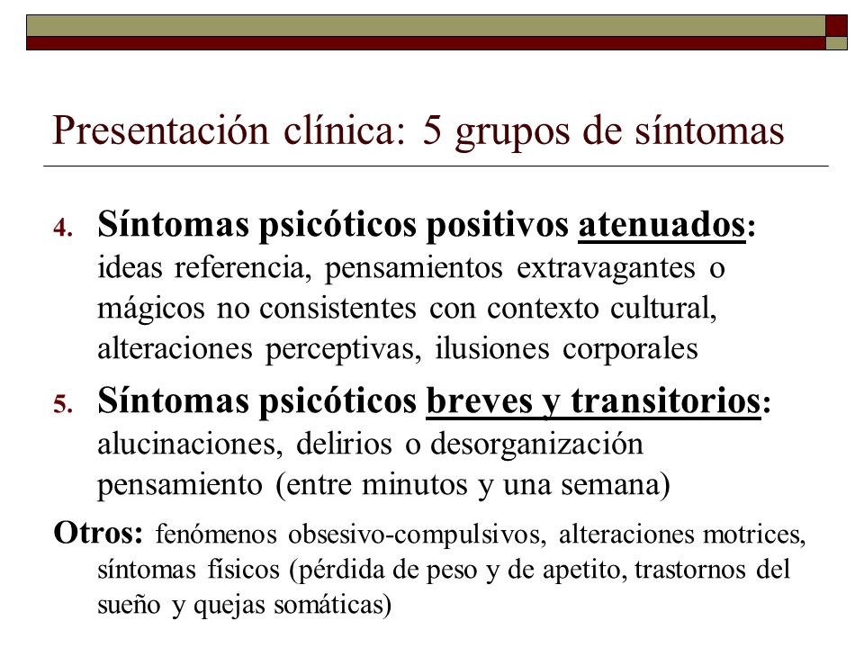 Presentación clínica: 5 grupos de síntomas