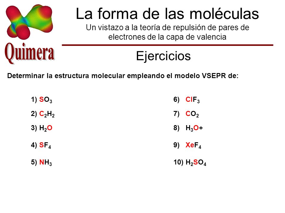 La forma de las moléculas Un vistazo a la teoría de repulsión de pares de electrones de la capa de valencia