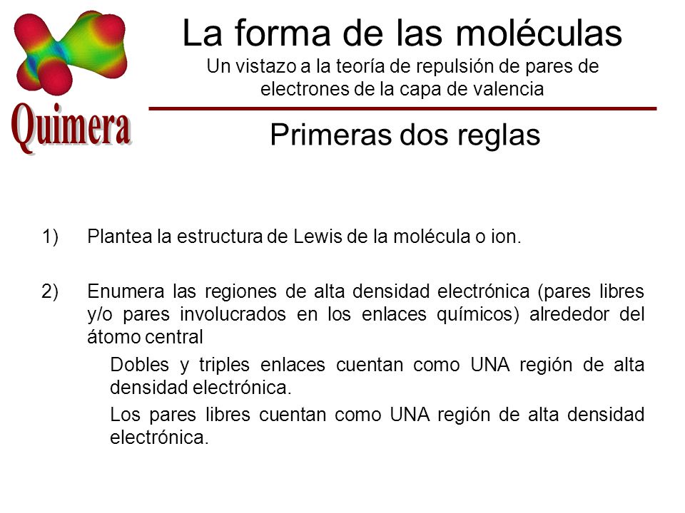 La forma de las moléculas Un vistazo a la teoría de repulsión de pares de electrones de la capa de valencia