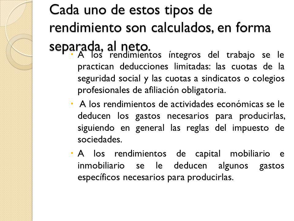 Cada uno de estos tipos de rendimiento son calculados, en forma separada, al neto.