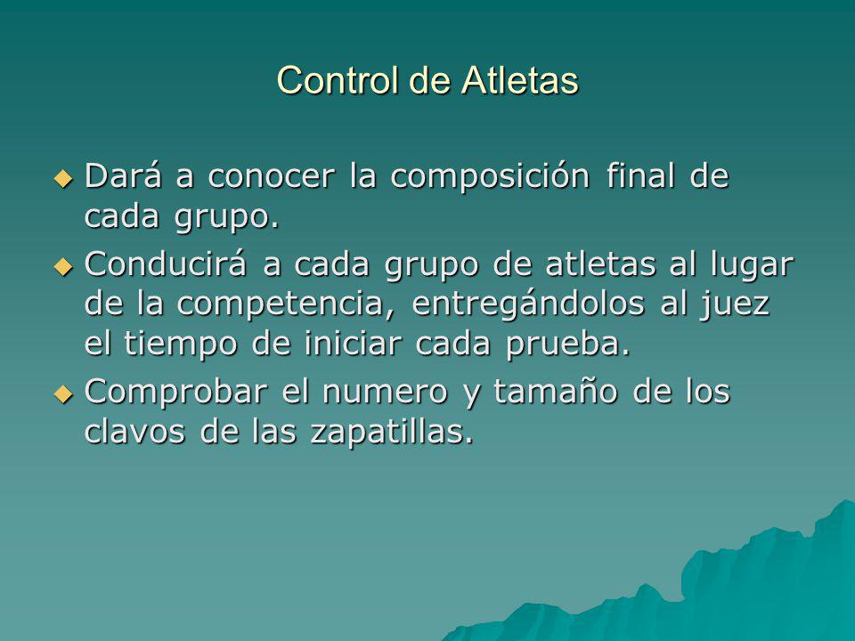 Control de Atletas Dará a conocer la composición final de cada grupo.