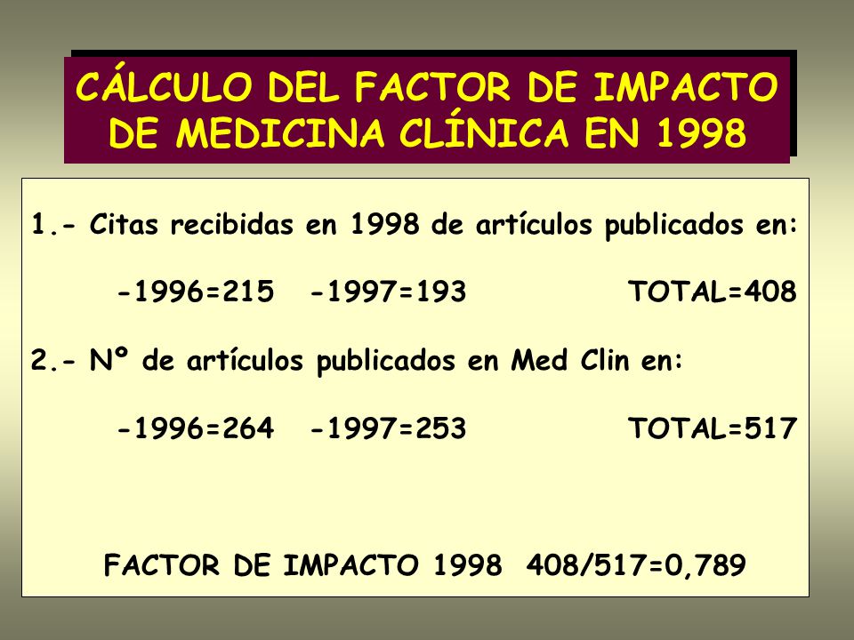 CÁLCULO DEL FACTOR DE IMPACTO DE MEDICINA CLÍNICA EN 1998