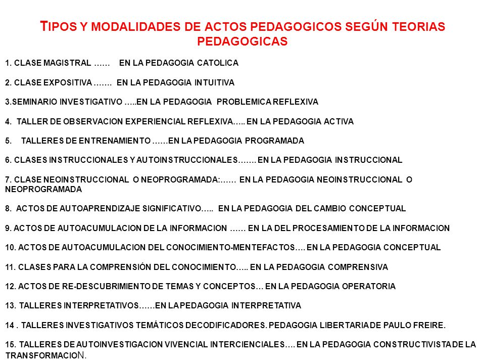 TIPOS Y MODALIDADES DE ACTOS PEDAGOGICOS SEGÚN TEORIAS PEDAGOGICAS