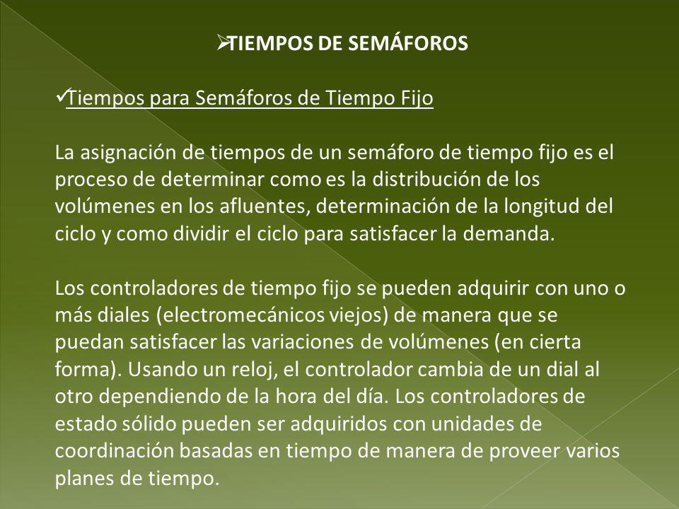 TIEMPOS DE SEMÁFOROS Tiempos para Semáforos de Tiempo Fijo.