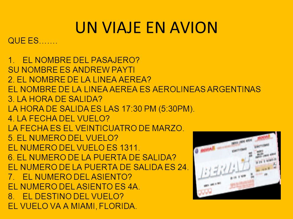 UN VIAJE EN AVION QUE ES……. EL NOMBRE DEL PASAJERO