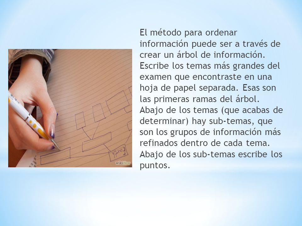 El método para ordenar información puede ser a través de crear un árbol de información.