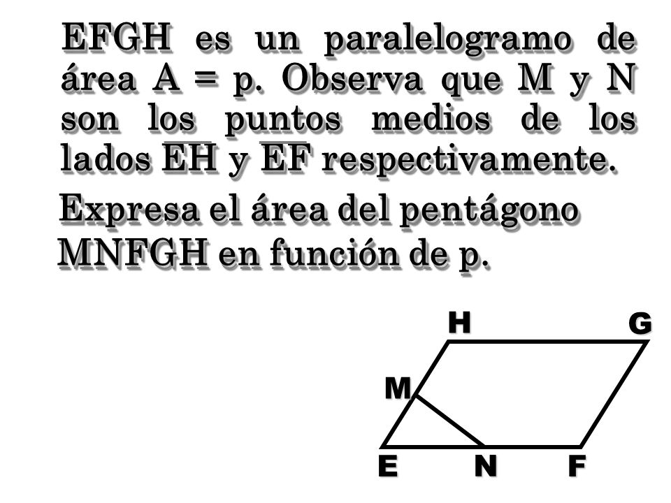 Expresa el área del pentágono MNFGH en función de p.