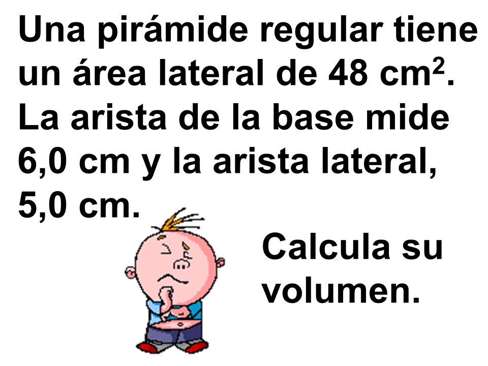 Una pirámide regular tiene un área lateral de 48 cm2.