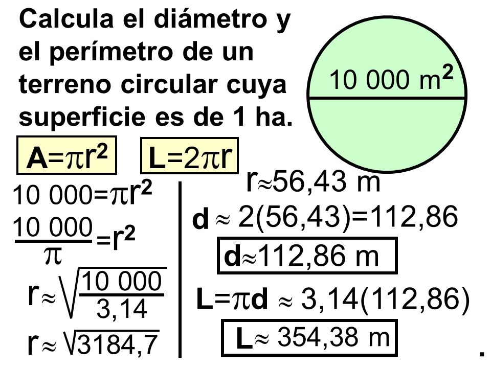 r56,43 m  r r A=r2 L=2r d d112,86 m L=d  3,14(112,86) L .