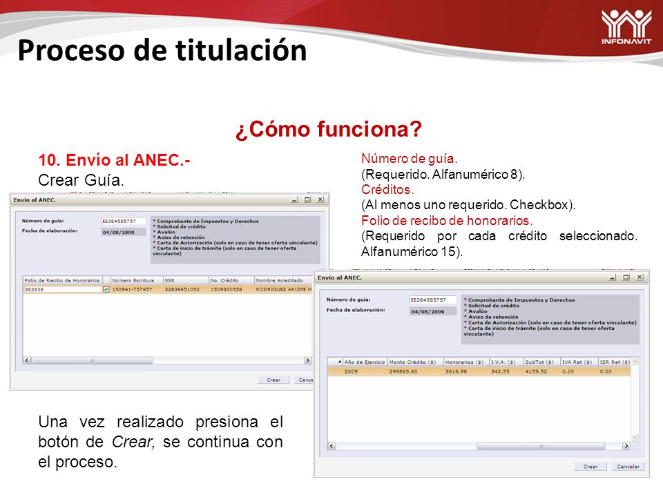 Proceso de titulación ¿Cómo funciona 10. Envío al ANEC.- Crear Guía.