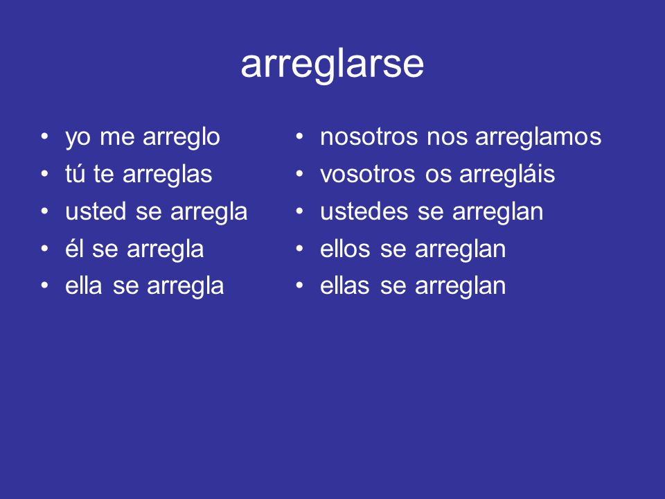 arreglarse yo me arreglo tú te arreglas usted se arregla él se arregla
