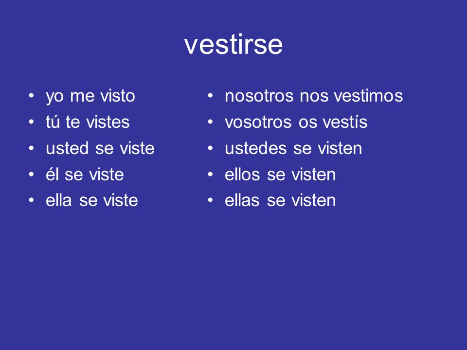 vestirse yo me visto tú te vistes usted se viste él se viste
