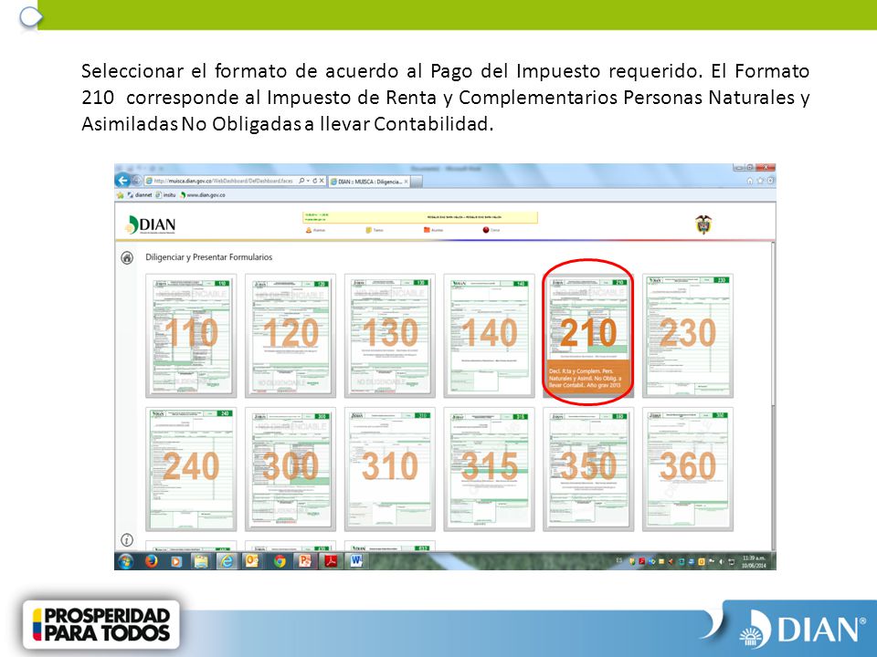 Seleccionar el formato de acuerdo al Pago del Impuesto requerido