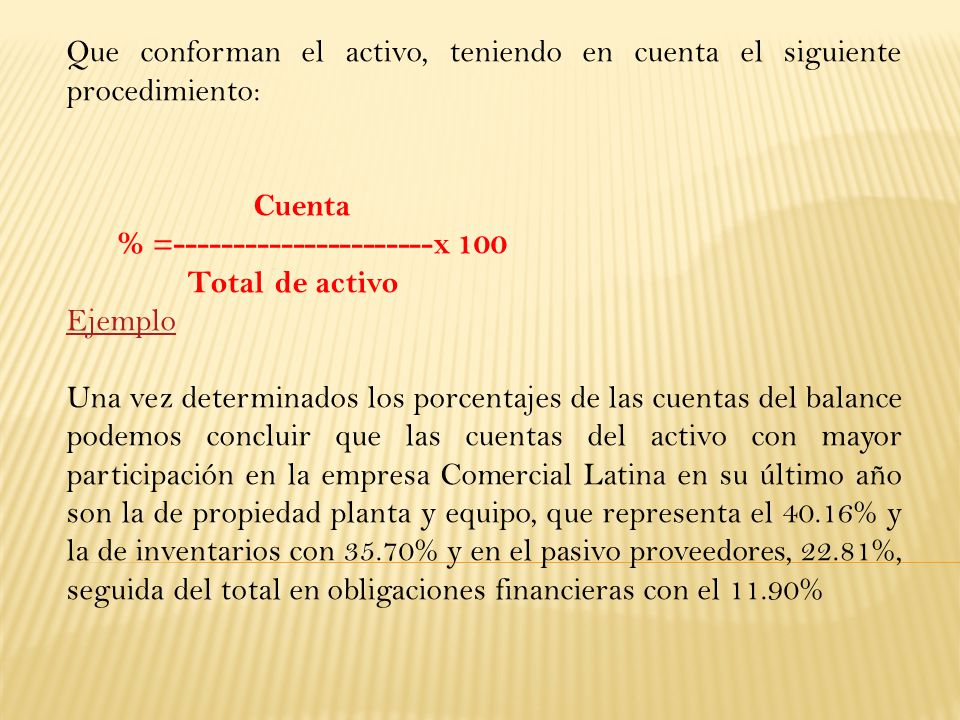 Que conforman el activo, teniendo en cuenta el siguiente procedimiento: