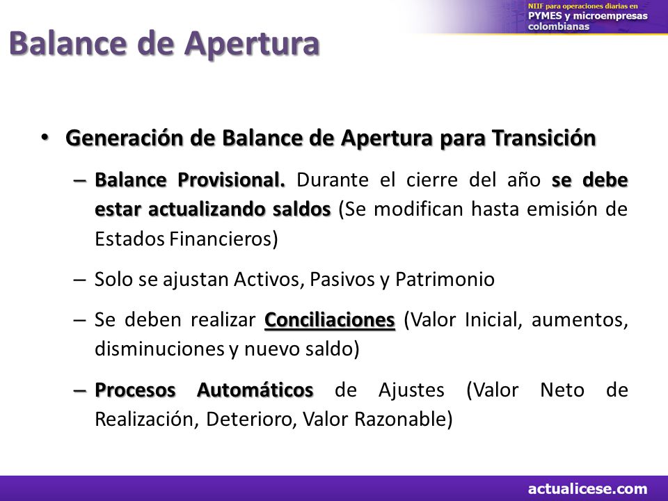 Balance de Apertura Generación de Balance de Apertura para Transición