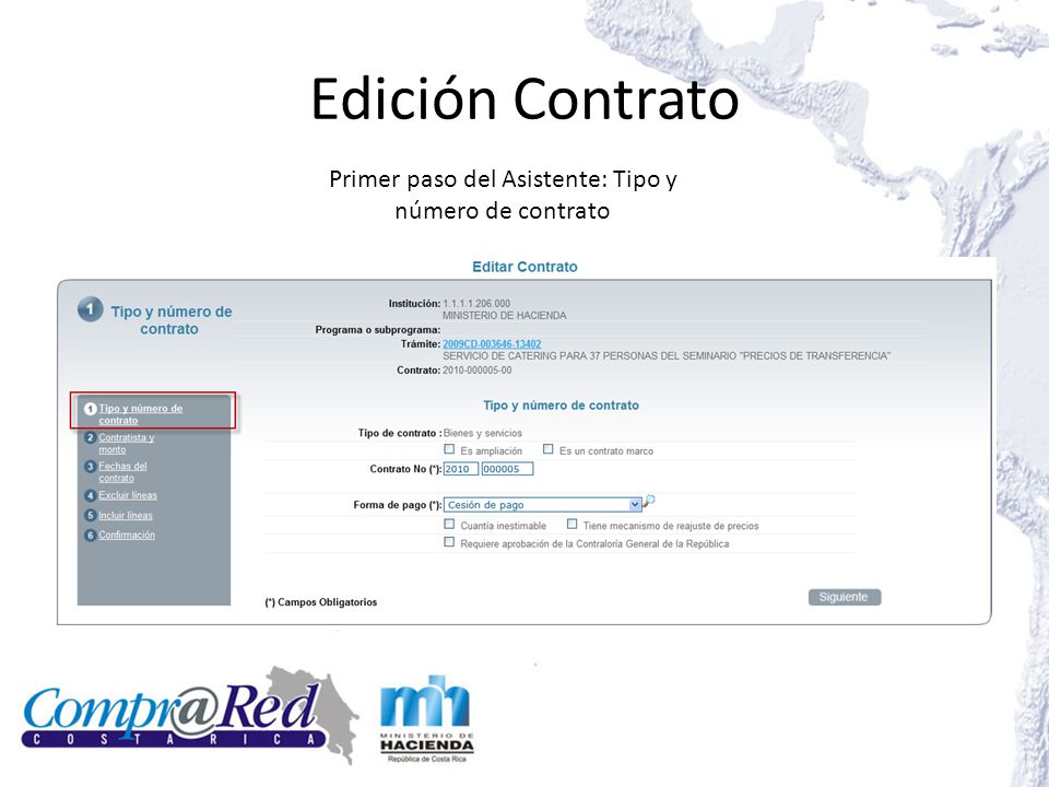 Primer paso del Asistente: Tipo y número de contrato