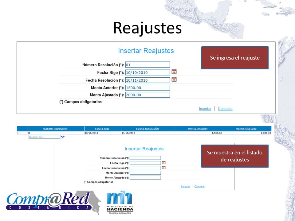 Se muestra en el listado de reajustes