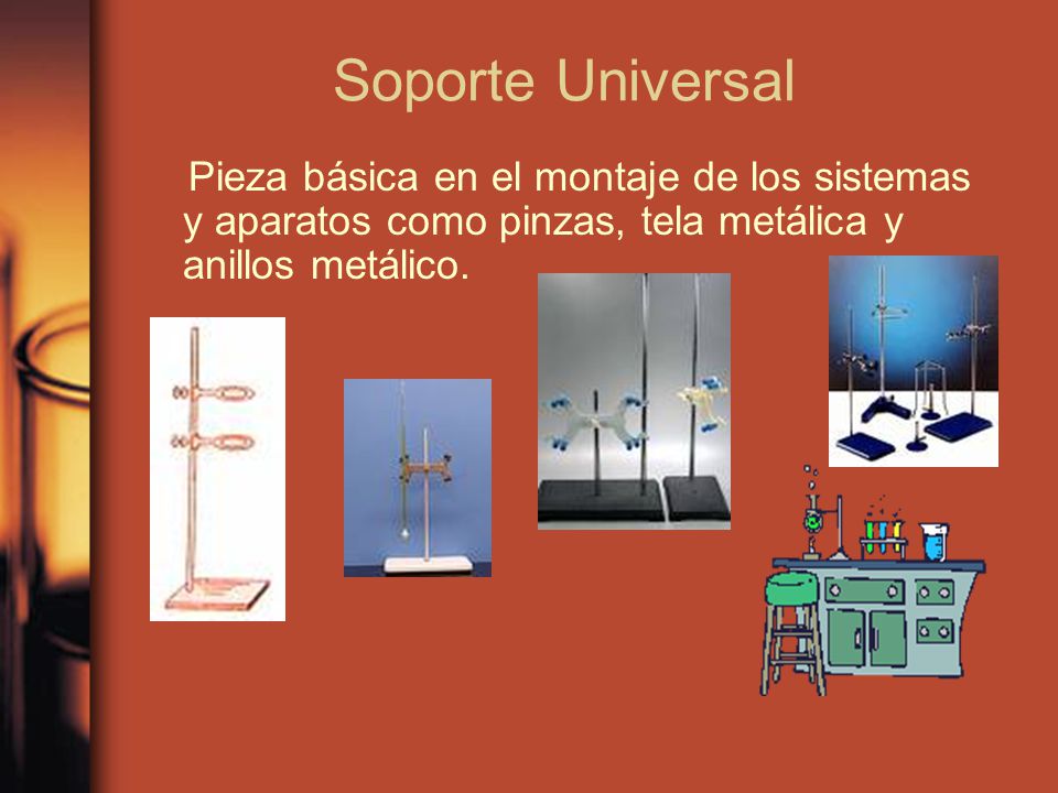 Soporte Universal Pieza básica en el montaje de los sistemas y aparatos como pinzas, tela metálica y anillos metálico.