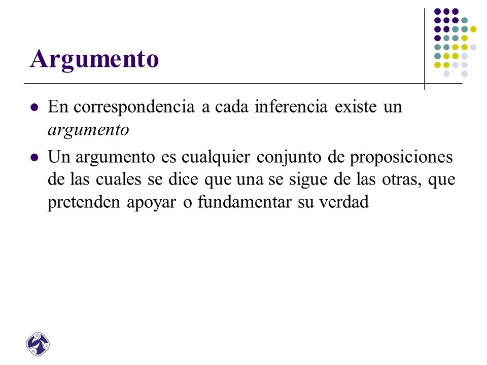 Argumento En correspondencia a cada inferencia existe un argumento