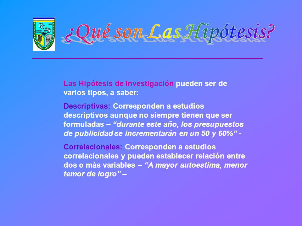 ¿Qué son Las Hipótesis Las Hipótesis de Investigación pueden ser de varios tipos, a saber: