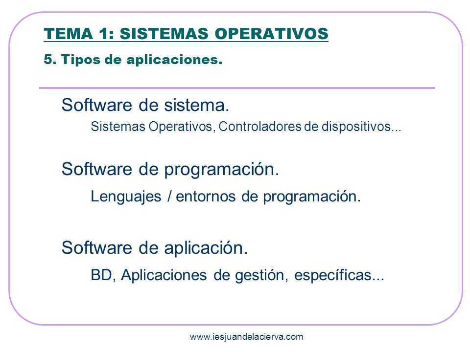 TEMA 1: SISTEMAS OPERATIVOS 5. Tipos de aplicaciones.