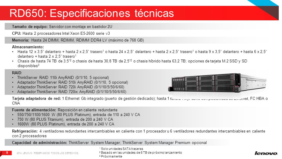 RD650: Especificaciones técnicas
