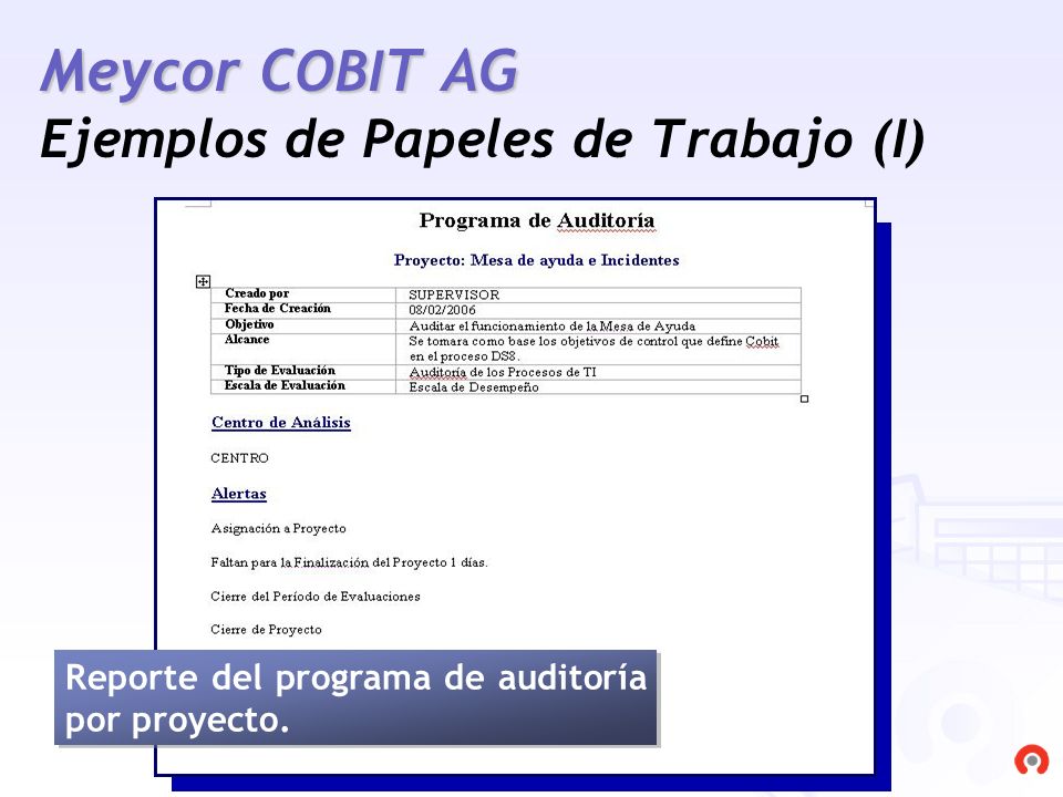 Meycor COBIT AG Ejemplos de Papeles de Trabajo (I)