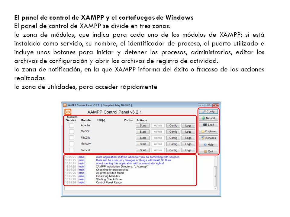 El panel de control de XAMPP y el cortafuegos de Windows