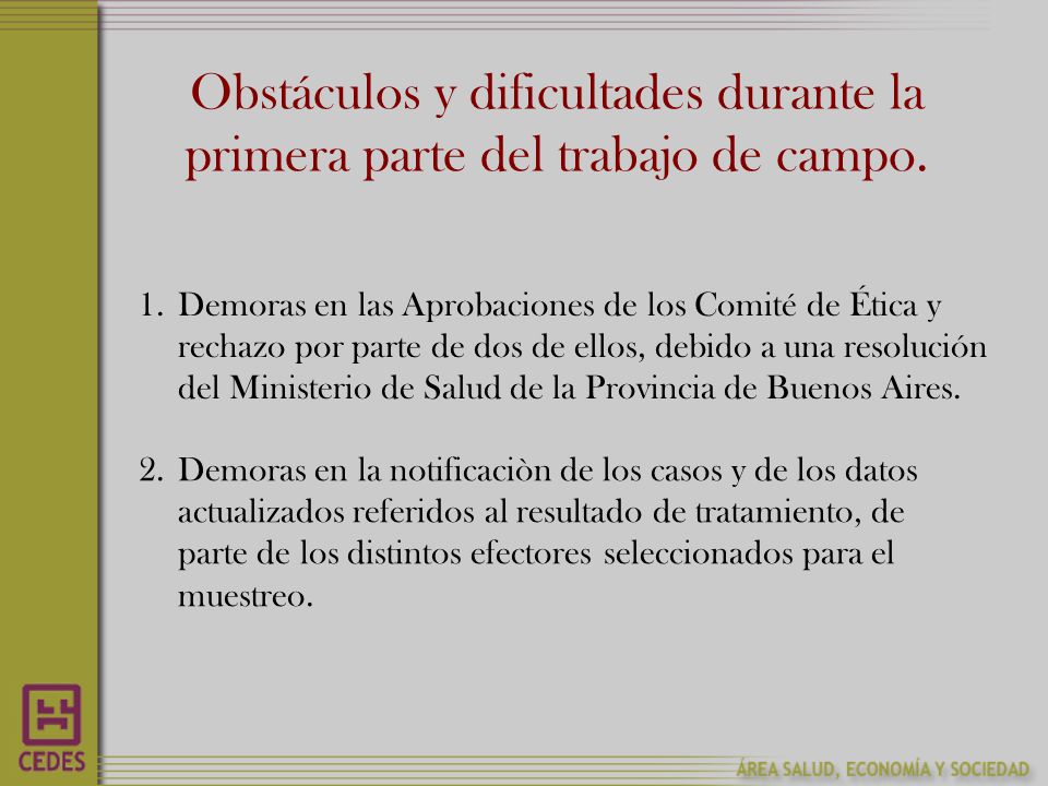 Obstáculos y dificultades durante la primera parte del trabajo de campo.