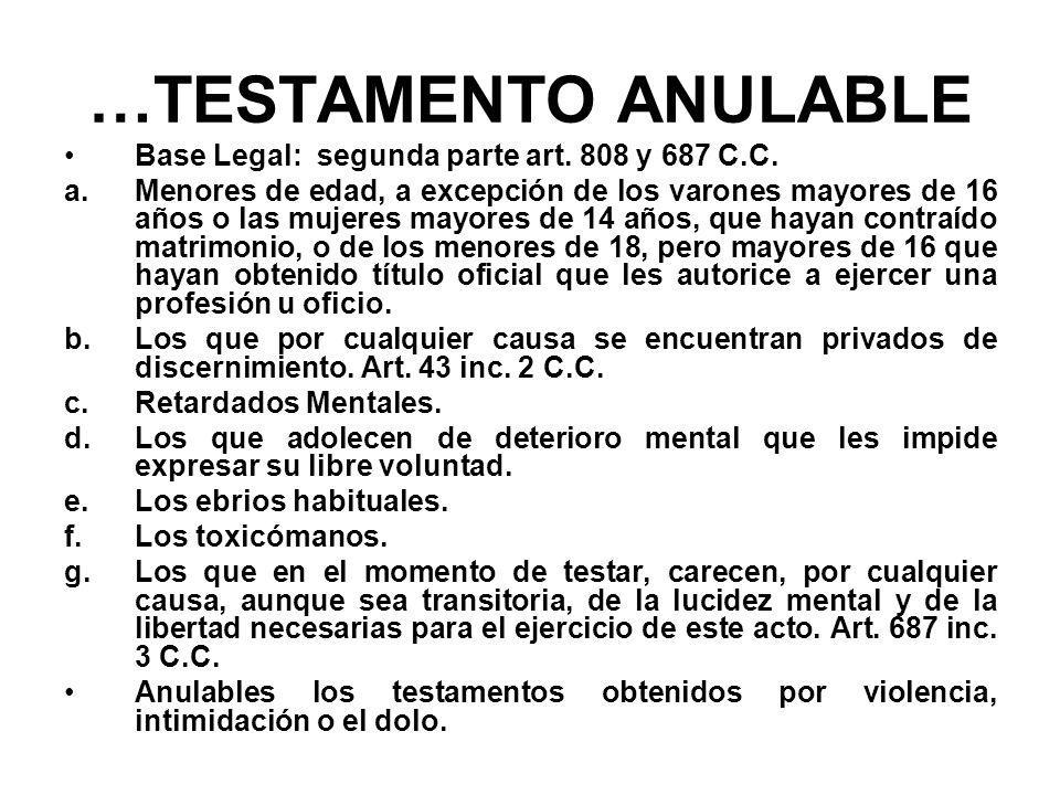 …TESTAMENTO ANULABLE Base Legal: segunda parte art. 808 y 687 C.C.