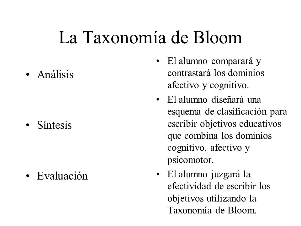 La Taxonomía de Bloom Análisis Síntesis Evaluación