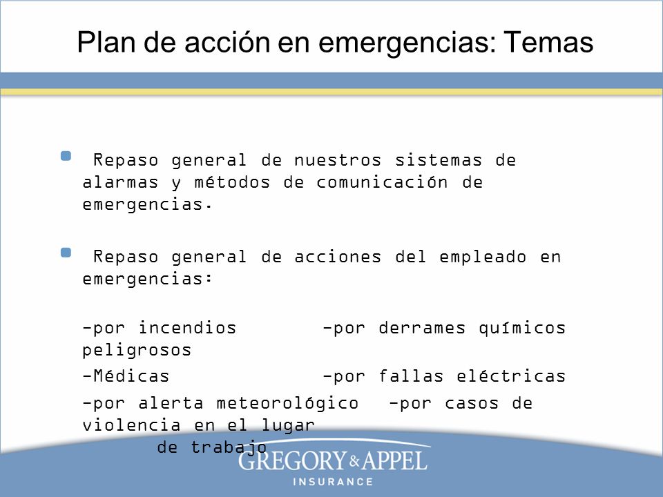 Plan de acción en emergencias: Temas