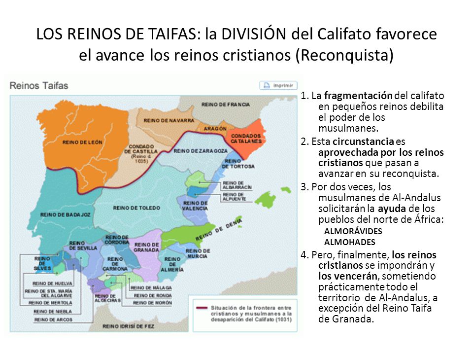 LOS REINOS DE TAIFAS: la DIVISIÓN del Califato favorece el avance los reinos cristianos (Reconquista)