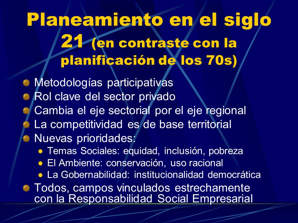 Planeamiento en el siglo 21 (en contraste con la planificación de los 70s)