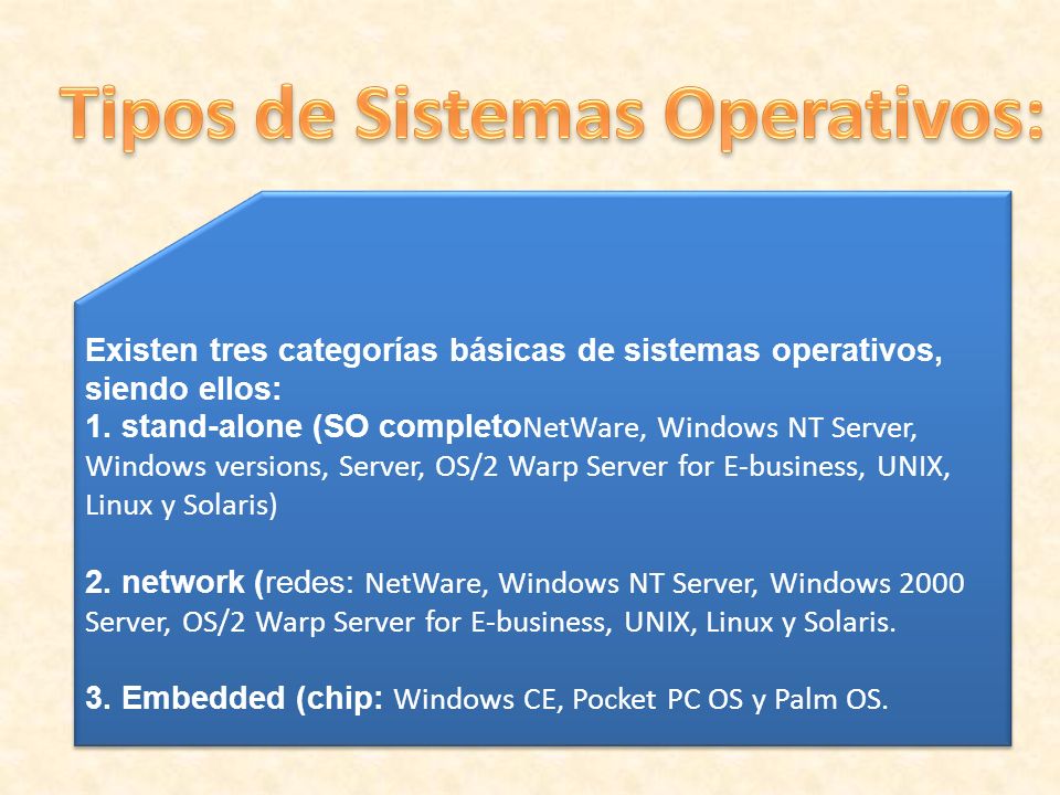 Tipos de Sistemas Operativos: