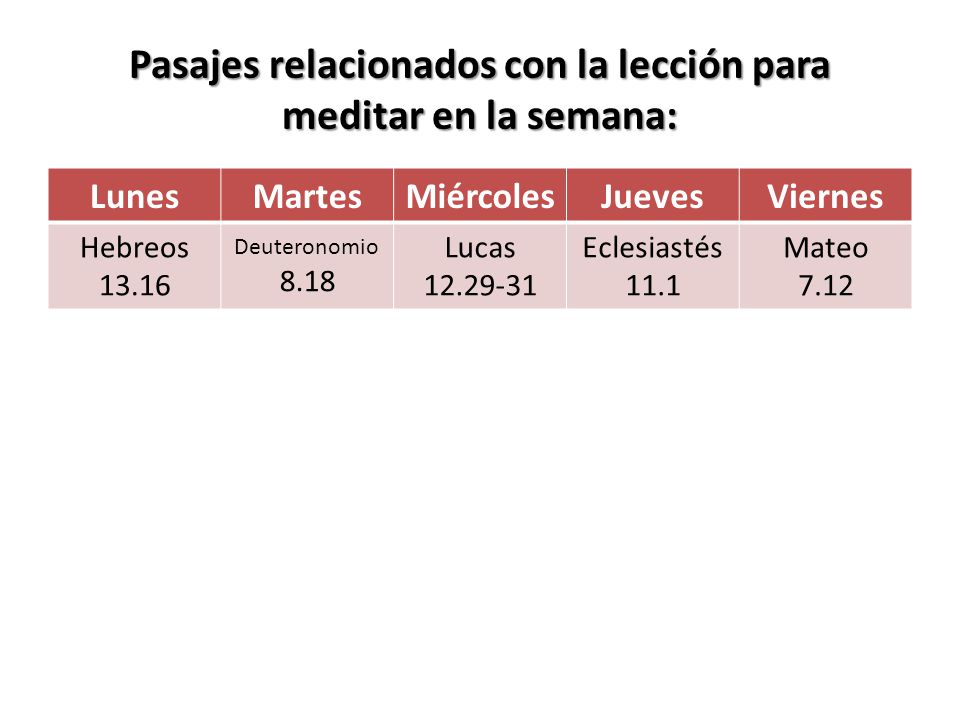 Pasajes relacionados con la lección para meditar en la semana: