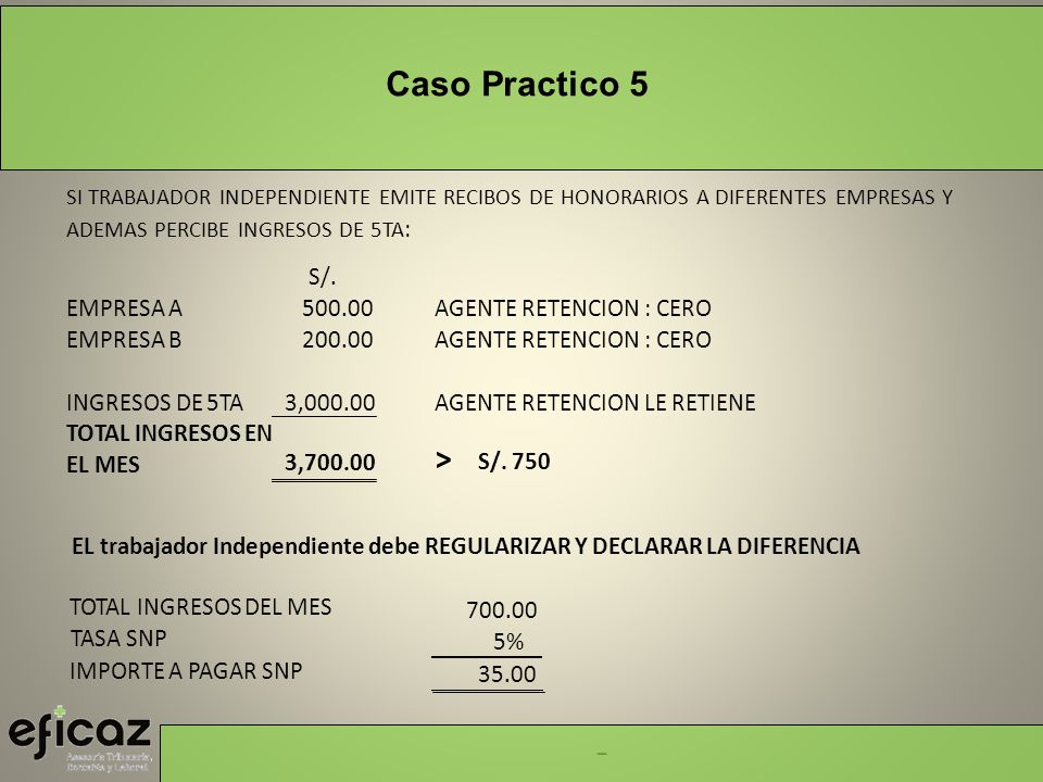Caso Practico 5 > S/. EMPRESA A AGENTE RETENCION : CERO