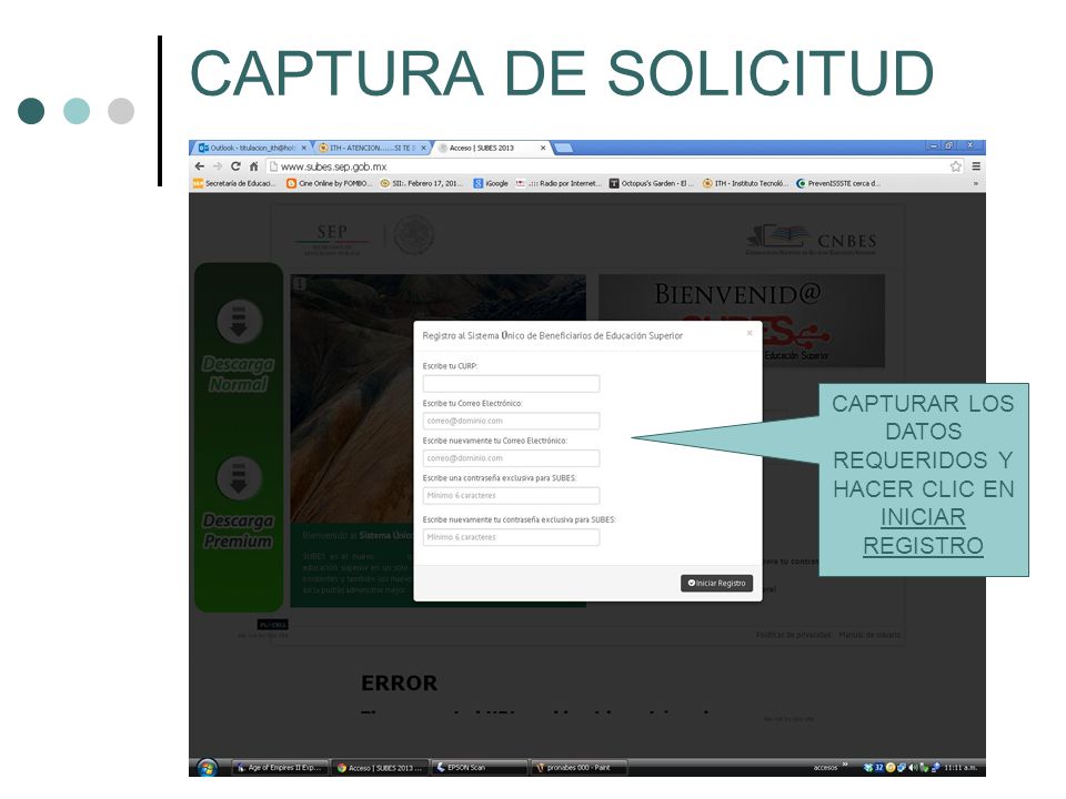 CAPTURAR LOS DATOS REQUERIDOS Y HACER CLIC EN INICIAR REGISTRO