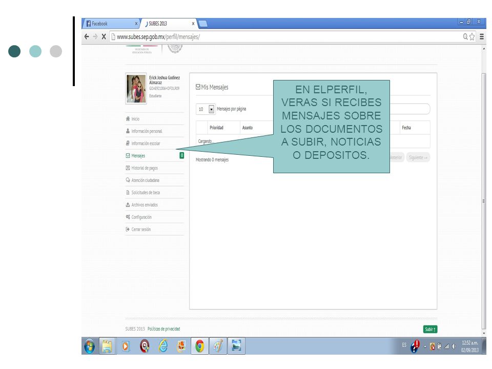 EN ELPERFIL, VERAS SI RECIBES MENSAJES SOBRE LOS DOCUMENTOS A SUBIR, NOTICIAS O DEPOSITOS.