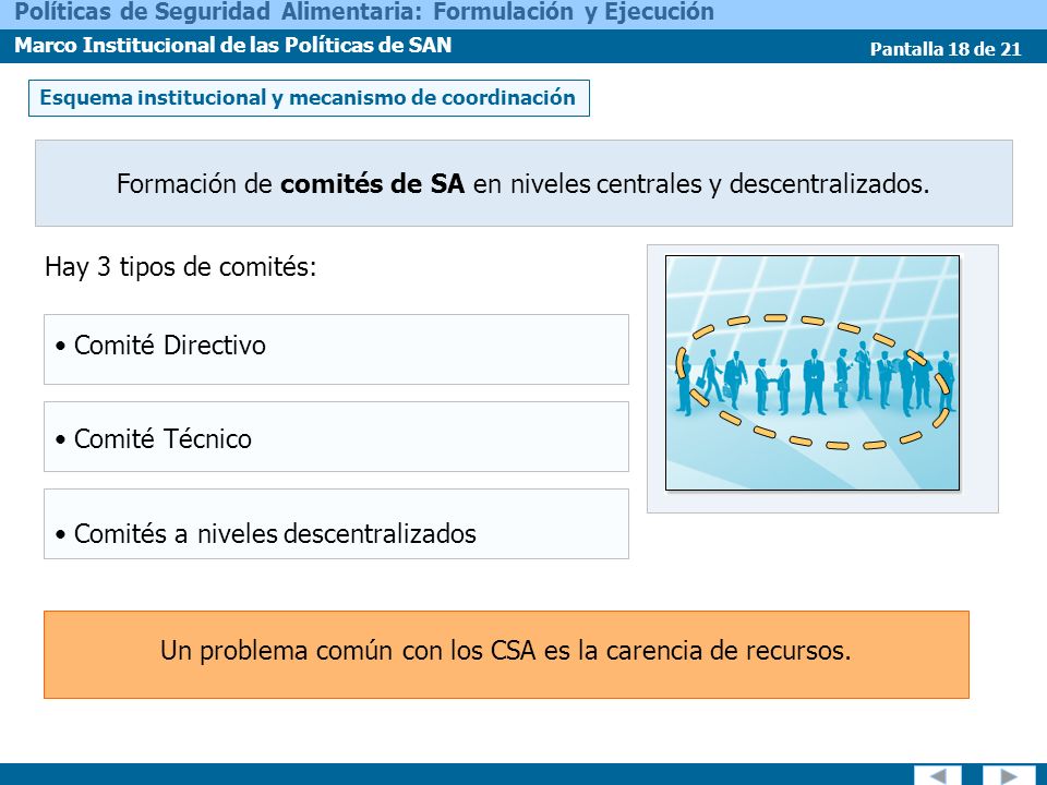 Formación de comités de SA en niveles centrales y descentralizados.