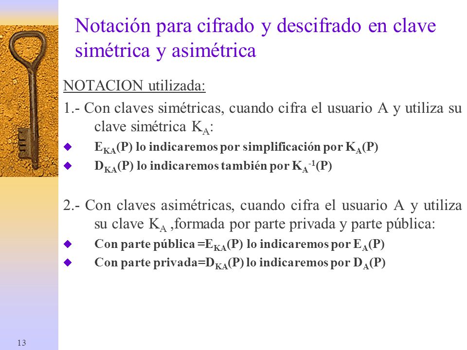 Notación para cifrado y descifrado en clave simétrica y asimétrica