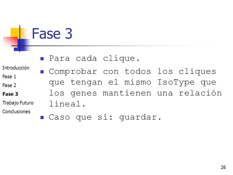 Fase 3 Para cada clique. Comprobar con todos los cliques que tengan el mismo IsoType que los genes mantienen una relación lineal.