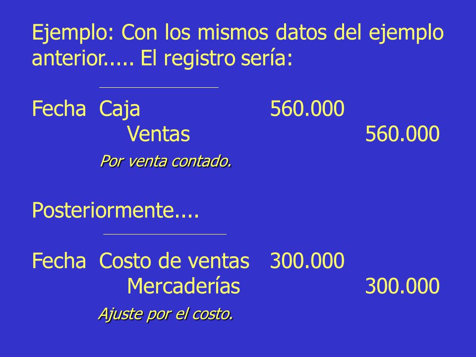 Ejemplo: Con los mismos datos del ejemplo anterior..... El registro sería: