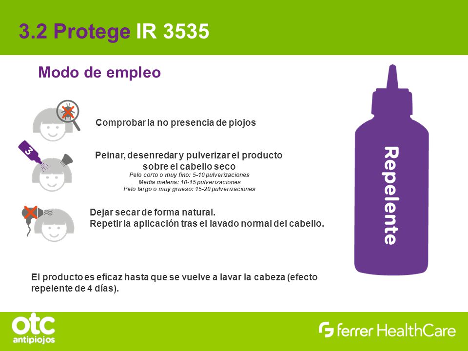 3.2 Protege IR 3535 Modo de empleo Comprobar la no presencia de piojos